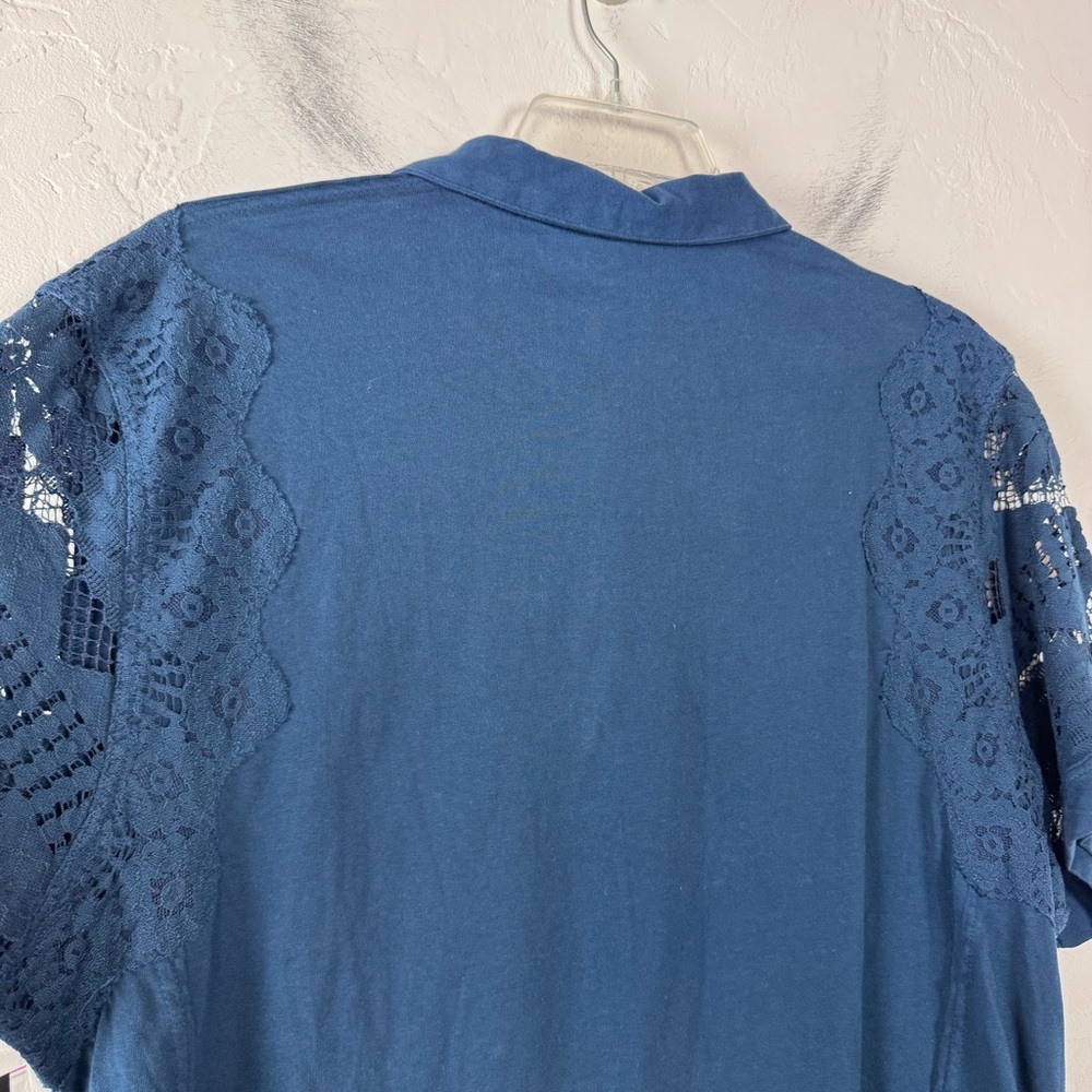 Logo Lavish Lori Goldstein Polo Shirt Knit Top Navy Blue Solid Lace Button Down - Picture 6 of 9